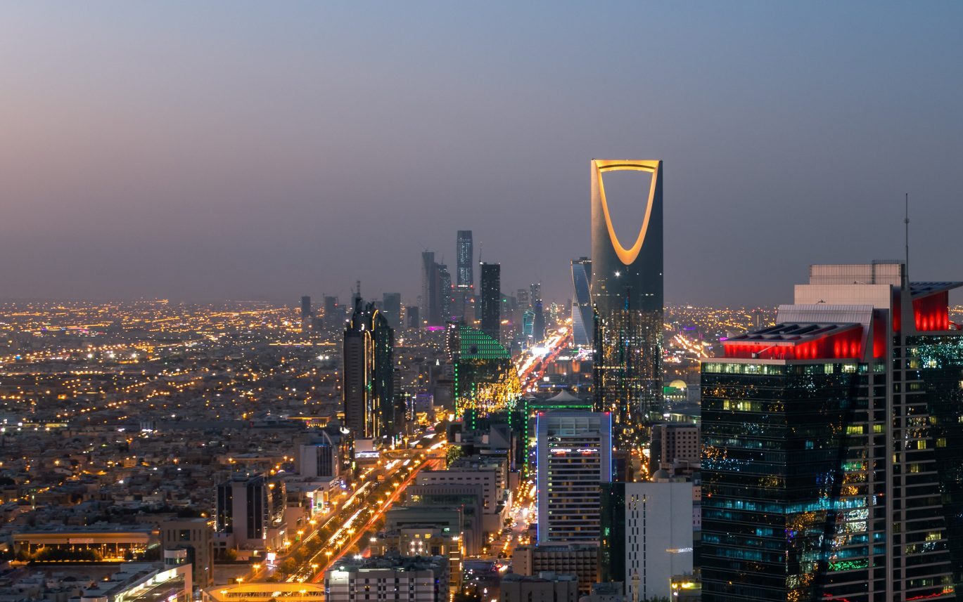 Top view of the city of Riyadh, Saudi Arabia, at night